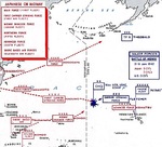 Map of the Pacific prepared by the United States Military Academy showing the movements of the Japanese and United States battle forces for the Battle of Midway, 6 Jun 1942.