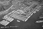 Todd-Pacific Shipyard, Tacoma, Washington, United States in 1942-43. 26 of the 37 Bogue-class escort carriers built at Todd-Pacific are seen in this photo.