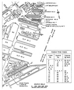 Dock plan with crane locations at the Norfolk Navy Yard, Portsmouth, Virginia, United States.