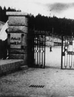 Main gate of Flossenbürg Concentration Camp, Germany, May 1945