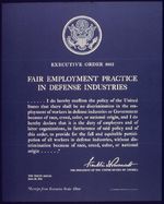 Ceremonial cover for Franklin Roosevelt’s Executive Order No. 8802 signed 25 Jun 1941.