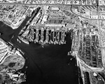 Aerial view of Permanente Metals Shipyard No. 1 looking north, Richmond, California, United States, 11 Dec 1944.