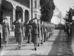 WAAF officers saluting on dismissal from morning parade at the WAAF Officers School of Instruction at Gerrards Cross, Buckinghamshire, England, United Kingdom, 1940s