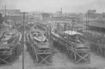 View of Slips 1-7 at the F. Schichau Elbing shipyard in Elbing, Germany (now Elblag, Poland), circa 1920s