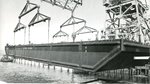 Launching of a United States Army invasion barge at Marinship, Sausalito, California, 1945.