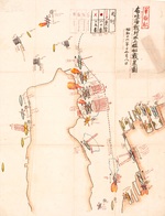 Japanese map showing their assessment of the damage done to the United States fleet at Pearl Harbor, Hawaii on 7 Dec 1941. English translations were penciled in by American intelligence officers after the war.
