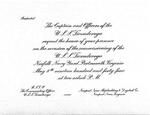 Engraved invitation to the commissioning of the USS Ticonderoga, 8 May 1944. This invitation was issued to Lt. C. Clifton Francom, a pilot with Torpedo Squadron 80.