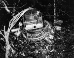 The chandelier style gondola of a Japanese Fu-Go balloon bomb recovered in the Klamath Mountains between Red Bluff and Hayfork, California, United States 1 Feb 1945. Note the clear battery box on top.