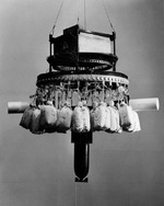 A recovered ballast dropping apparatus from a Japanese Fu-Go balloon bomb that has been reassembled for demonstration purposes.