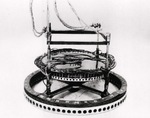 A stripped-down view of the chandelier style frame of the ballast dropping apparatus from a captured Japanese Fu-Go balloon bomb.