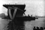 Carrier Shangri-La shortly after launching, Norfolk Navy Yard, Portsmouth, Virginia, United States, 24 Feb 1944; seen in the US Navy publication USS Shangri-La 1944-1945 cruise book