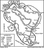 Map of Vella Lavella in the Solomon Islands created by the New Zealand military depicting the troop movements during the island’s capture, Aug 1943.