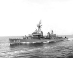 Destroyer USS Nicholas at sea, Jun 1964. Note that her No. 2 gun mount now holds a RUR-4 ahead-throwing anti-submarine rocket launcher.
