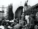 Cruiser St. Louis sliding down the ways at Newport News Shipbuilding 15 Apr 1938 at Newport News, Virginia, United States.