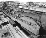 Overhead view of the after decks of cruiser USS St. Louis at Mare Island Naval Shipyard, Vallejo, California, USS, 6 Mar 1942.