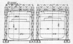 Drawing of the cross section of building slipways and gantries, Tecklenborg shipyard, Bremerhaven, Germany, circa 1910s