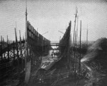Passenger ship Köln for the company Norddeutscher Lloyd under construction in a slipway, Tecklenborg shipyard, Bremerhaven, Germany, 1898-1899