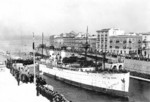 Italian passenger ship Principessa Giovanna departing Taranto, Italy with soldiers aboard for Ethiopia, 1935-1936