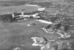 DH.95 Flamingo aircraft G-AFUE during route proving flights with Jersey Airways, over Portelet Bay, Jersey, Jun 1939; note Portelet Tower in center of photograph; seen in 10 Aug 1939 issue of Flight magazine