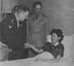 US General George Stratemeyer visiting He Ruomei in a hospital, China, 17 Aug 1945; He had been arrested and tortured by the Japanese in Apr 1945 for assisting downed US airmen