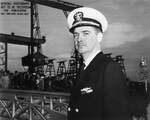 Lieutenant Commander Creed C. Burlingame at the Mare Island Naval Shipyard for the commissioning of Gato-class submarine Silversides, Vallejo, California, United States, 15 Dec 1941.