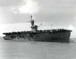 Broadside view of Casablanca-class escort carrier Sargent Bay shortly before commissioning, Vancouver, Washington, Mar 1944.