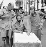 British Brigadier Daniel Arthur Sandford, Emperor Haile Selassie I of Ethiopia, and British Colonel Orde Wingate at Dembecha, Ethiopia, 15 Apr 1941