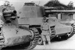 Front angle view of a Type 4 Ho-Ro self-propelled gun and a Type 4 Chi-To medium tank, Japan, 1940s
