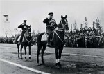 Marshal Kirill Meretskov in the military parade of the 29th anniversary of the October Revolution, Voroshilov (now Ussuriysk), Russia, 1946; the officer behind him was Major Vladimir Meretskov, commanding officer of the 218th Heavy Tank Regiment of Soviet 2nd Tank Division and son of the Marshal