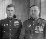 Major Vladimir Meretskov and Marshal Kirill Meretskov, Russia, Mar 1945