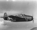 TBM-1C Avenger aircraft with stateside markings flying with US Navy Torpedo Squadron 80 (VT80) in training over the Atlantic coast, circa spring 1944