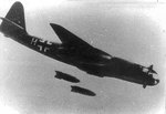 German Ar 234 Blitz bomber dropping its bomb load, date unknown