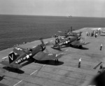 F4U-4 Corsair fighters of US Navy squadrons VF-113 and VF-114 aboard USS Philippine Sea, off Korea, 1951-1952