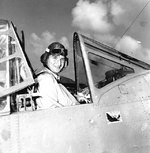 US Navy pilot Lieutenant Commander Lance E. Massey of Torpedo Squadron 3 in his TBD-1 Devastator aircraft, Naval Air Station Ford Island, Pearl Harbor, 24 May 1942