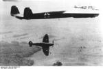 German Do 17 bomber and British Spitfire fighter in the sky over Britain, Dec 1940
