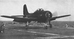 FR-1 Fireball fighter preparing for launch aboard USS Charger, 1945-146, seen in Aug 1946 issue of US Navy publication Naval Aviation News