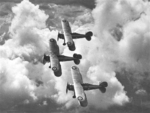 Three British Gladiator biplanes in flight, date unknown