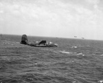 British Boston Mark III bombers of No. 88 Squadron RAF in flight over the North Sea toward continental Europe, escorted by Mustang Mark I fighters, 1940s