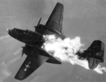 American A-20 Havoc aircraft aflame after being hit by German anti-aircraft fire, date unknown