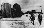 A Ju 88 prepared for flight from a snowy airfield on the Russian front, 1944