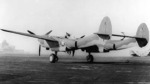 P-38E Lightning aircraft at rest, May 1942-Feb 1943; note Lockheed Electra/Ventura-based aircraft at right