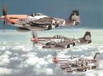 P-51 Mustang fighters of the US Army Air Force 375th Fighter Squadron flying in formation, Europe, 7 Jul-9 Aug 1944