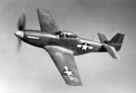 P-51D prototype fighter in flight, fall 1944; this particular prototype was modified from P-51B aircraft with serial number 43-12102