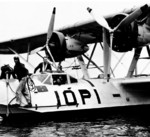 P2Y aircraft of US Navy squadron VP-10 at rest, Naval Air Station Ford Island, US Territory of Hawaii, 1930s; note two-star flag near cockpit indicating an admiral was onboard