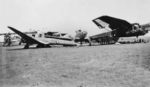 Wrecked French Potez 630 and Farman 220 aircraft at Baalbek, Syria, 1941