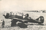 PZL.23A light bombers at Warsaw Airport, late 1930s; note PZL.7 or PZL.11 fighters in the background