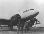 US and Chinese airmen with a captured Japanese L2D aircraft, China, circa mid- to late-1945