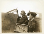 RAF Sergeant-Pilot Smith after returning to USS Wasp upon accidentally losing his drop tank on launch, 9 May 1942; photo 1 side 1