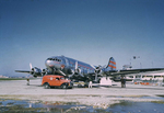 A TWA Boeing 307 Stratoliner on the pad at the Chicago airport now known as Chicago-Midway, Illinois, United States, 1941, photo 2 of 2; note similarity with B-17 in the wings and engine cowlings