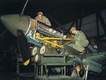 P-40 Warhawk fighter undergoing maintenance, date unknown